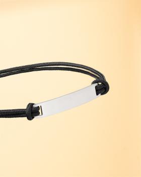 Preview: 1,5 mm dickes schwarzes Nylonarmband mit silbernem Edelstahlverschluss und Gravurplatte - Casso Black Silver